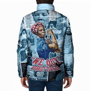 Harriet Tubman Padded Jacket Newspaper Collage Design We Out Quote Strong Woman Tribute Underground Railroad Legacy - African Pride