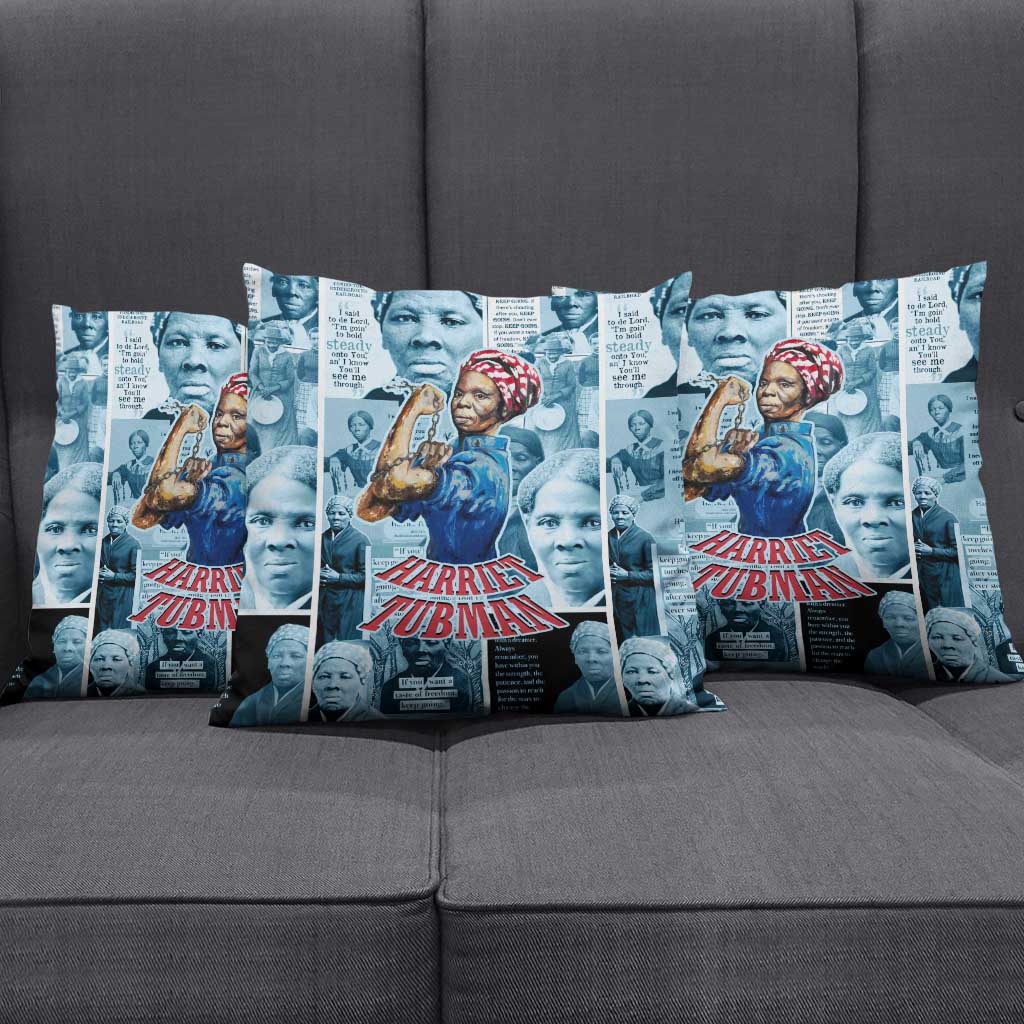Harriet Tubman Pillow Cover Newspaper Collage Design We Out Quote Strong Woman Tribute Underground Railroad Legacy - African Pride