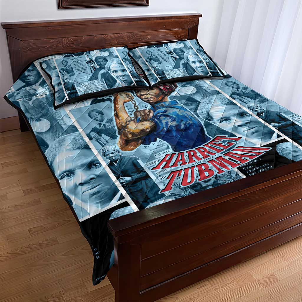 Harriet Tubman Quilt Bed Set Newspaper Collage Design We Out Quote Strong Woman Tribute Underground Railroad Legacy - African Pride