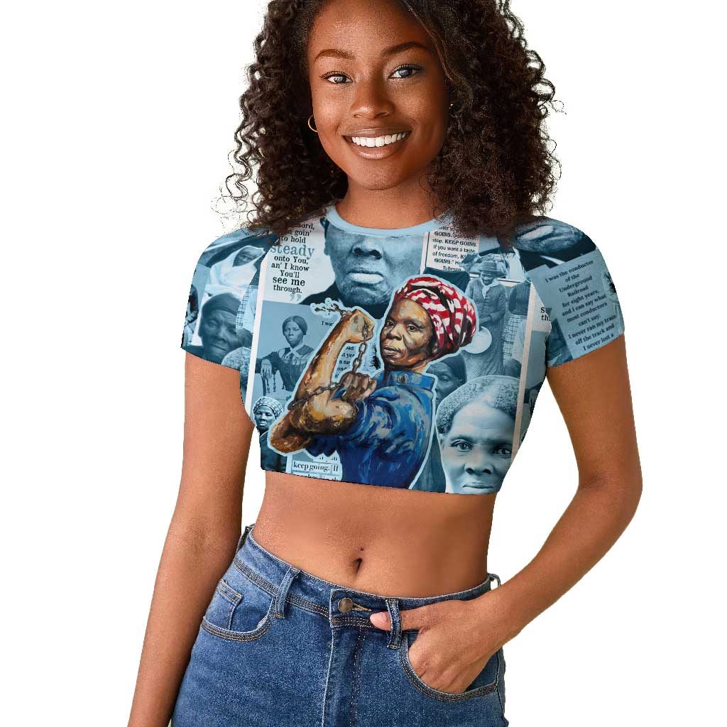 Harriet Tubman Raglan Cropped T shirt Newspaper Collage Design We Out Quote Strong Woman Tribute Underground Railroad Legacy TS04