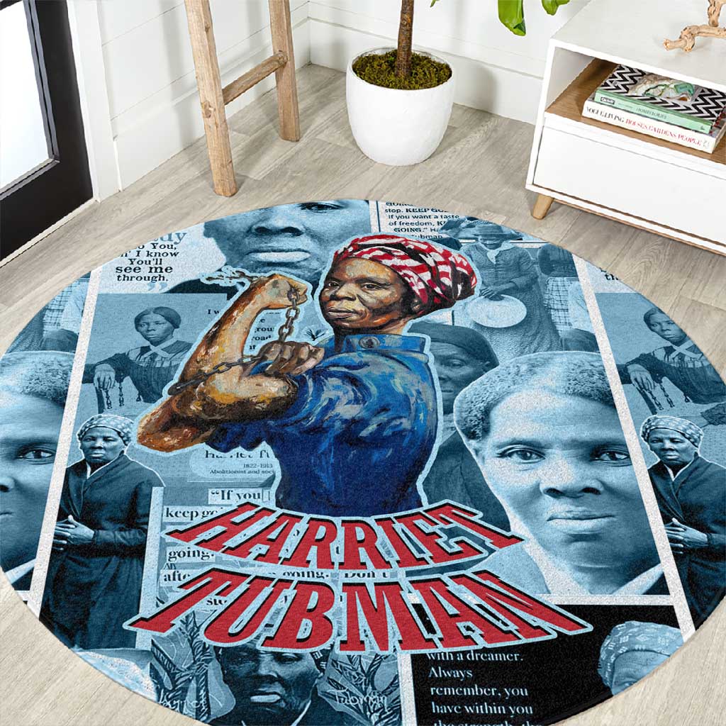 Harriet Tubman Round Carpet Newspaper Collage Design We Out Quote Strong Woman Tribute Underground Railroad Legacy - African Pride