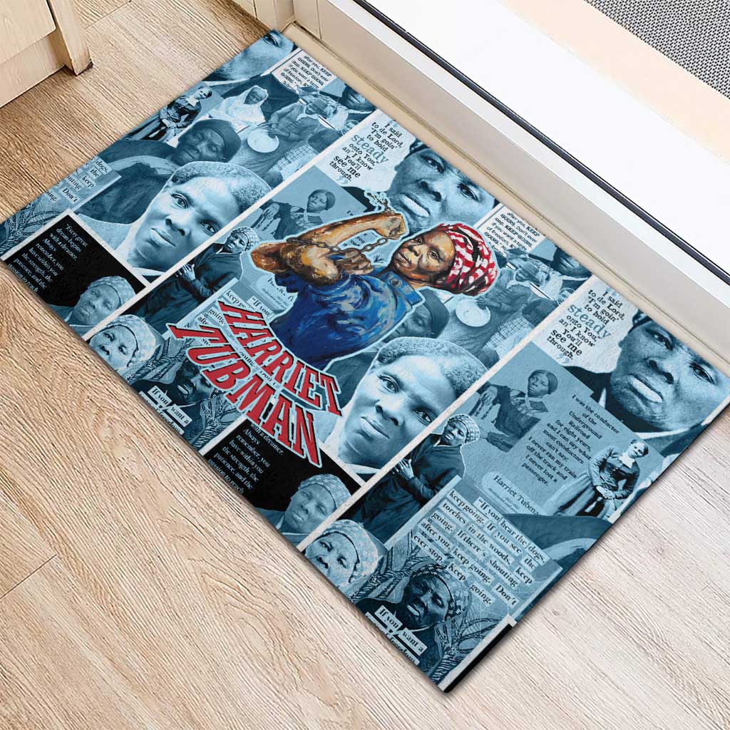 Harriet Tubman Rubber Doormat Newspaper Collage Design We Out Quote Strong Woman Tribute Underground Railroad Legacy - African Pride