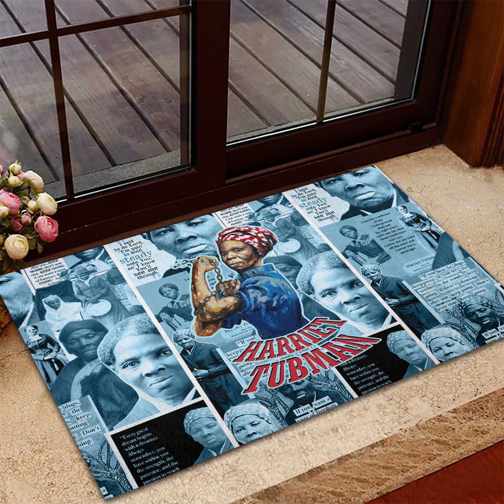 Harriet Tubman Rubber Doormat Newspaper Collage Design We Out Quote Strong Woman Tribute Underground Railroad Legacy - African Pride
