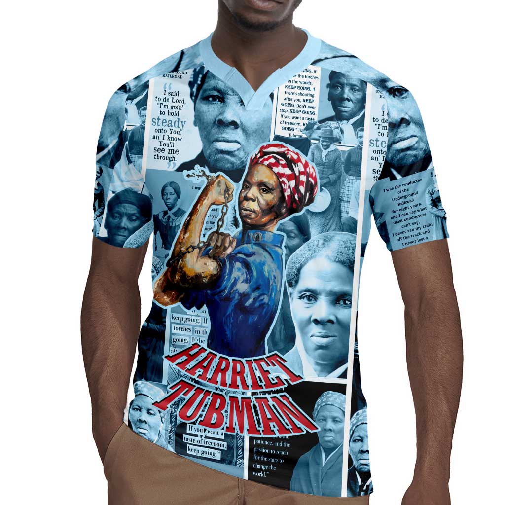 Harriet Tubman Rugby Jersey Newspaper Collage Design We Out Quote Strong Woman Tribute Underground Railroad Legacy TS04