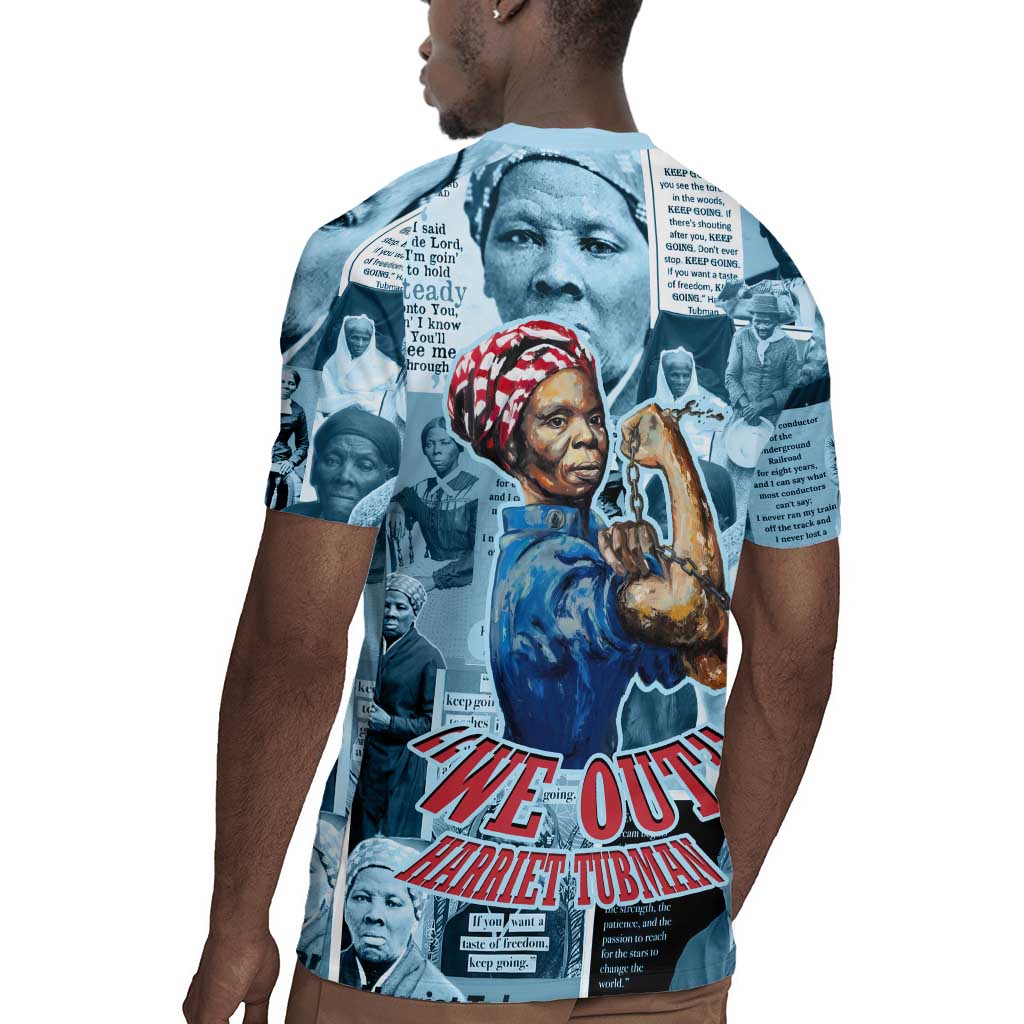 Harriet Tubman Rugby Jersey Newspaper Collage Design We Out Quote Strong Woman Tribute Underground Railroad Legacy TS04