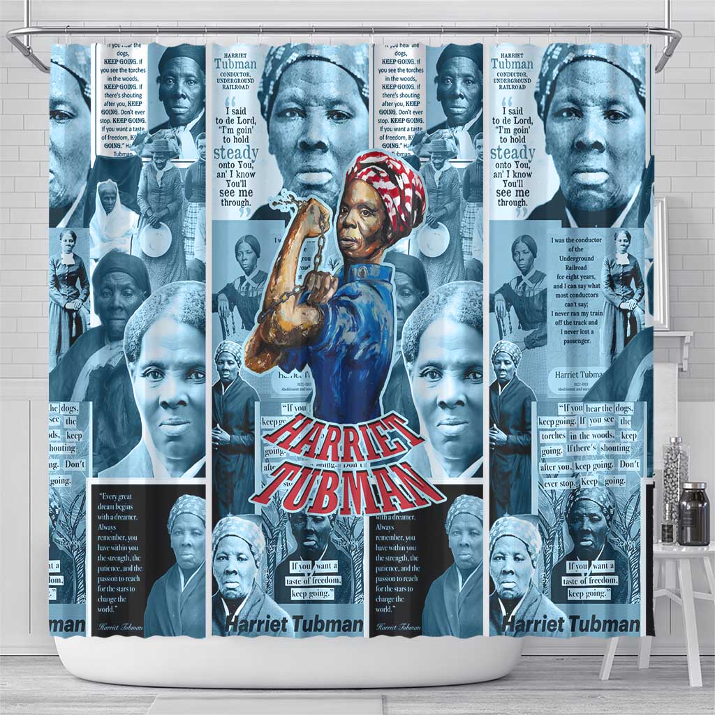 Harriet Tubman Shower Curtain Newspaper Collage Design We Out Quote Strong Woman Tribute Underground Railroad Legacy - African Pride