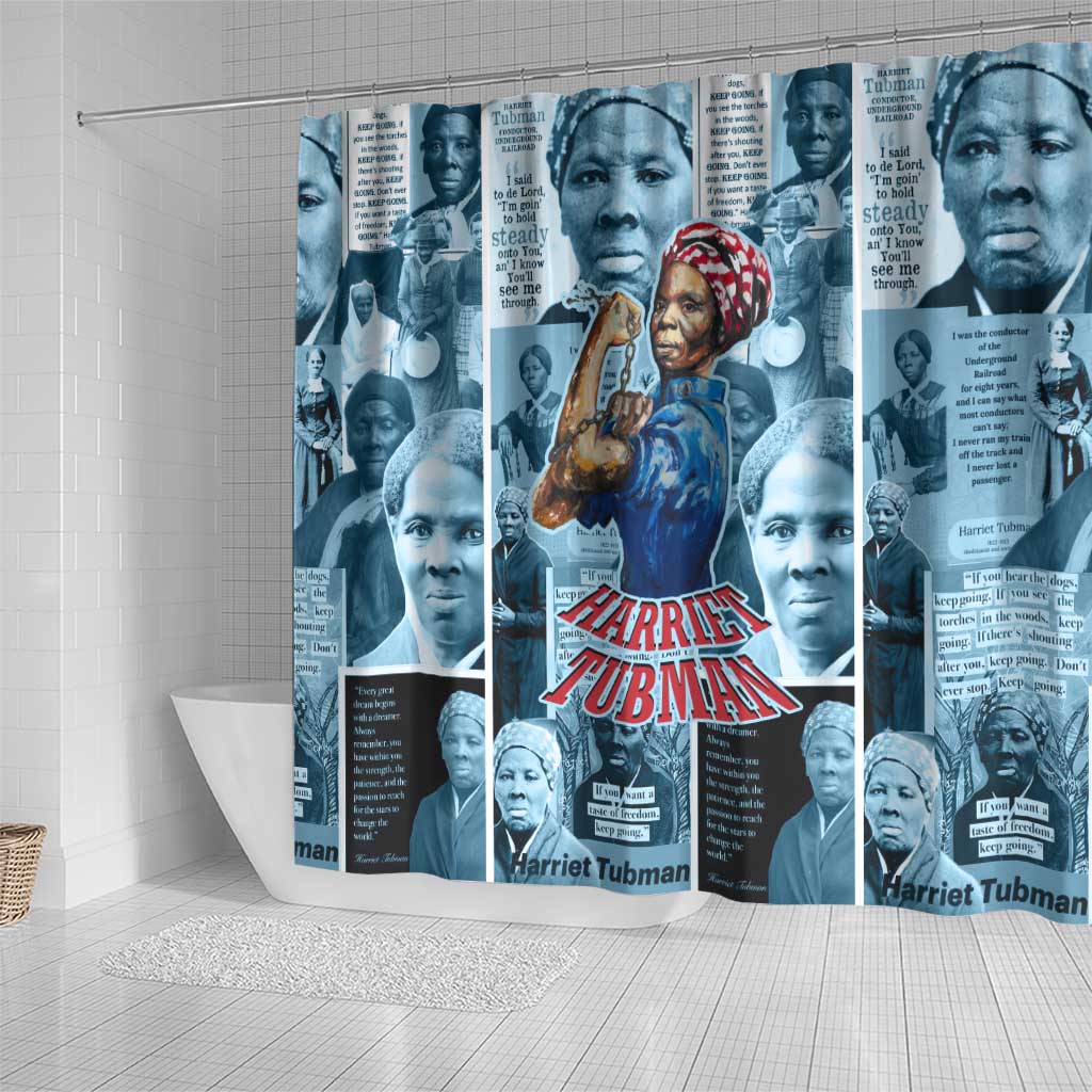 Harriet Tubman Shower Curtain Newspaper Collage Design We Out Quote Strong Woman Tribute Underground Railroad Legacy - African Pride