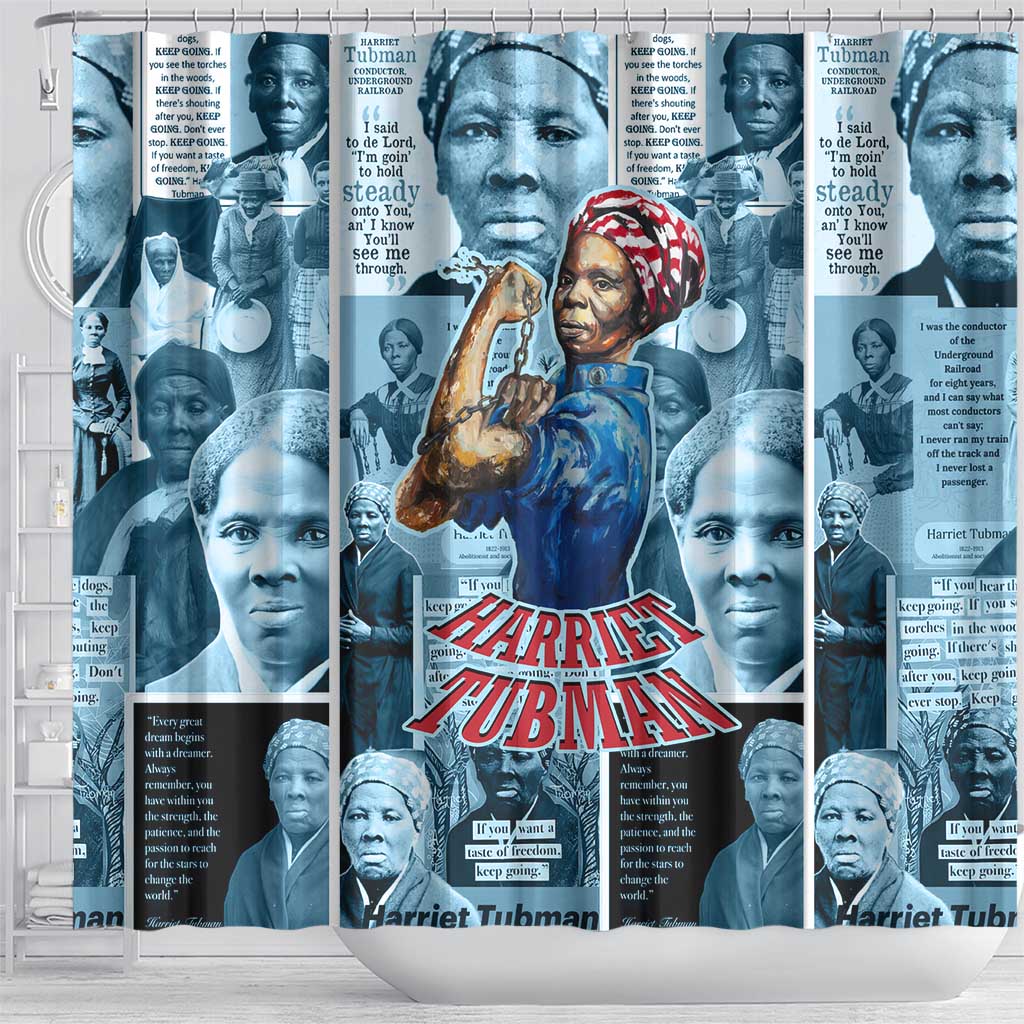 Harriet Tubman Shower Curtain Newspaper Collage Design We Out Quote Strong Woman Tribute Underground Railroad Legacy - African Pride