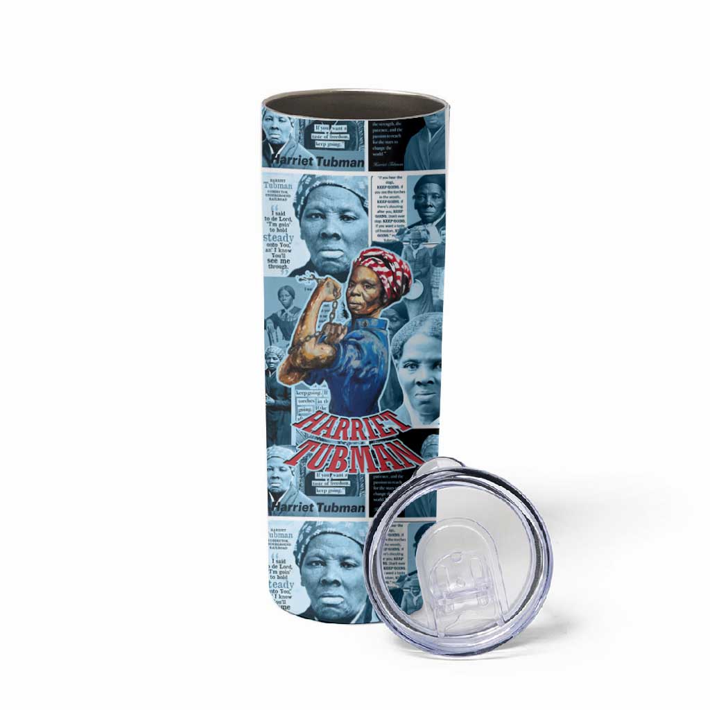 Harriet Tubman Skinny Tumbler Newspaper Collage Design We Out Quote Strong Woman Tribute Underground Railroad Legacy - African Pride