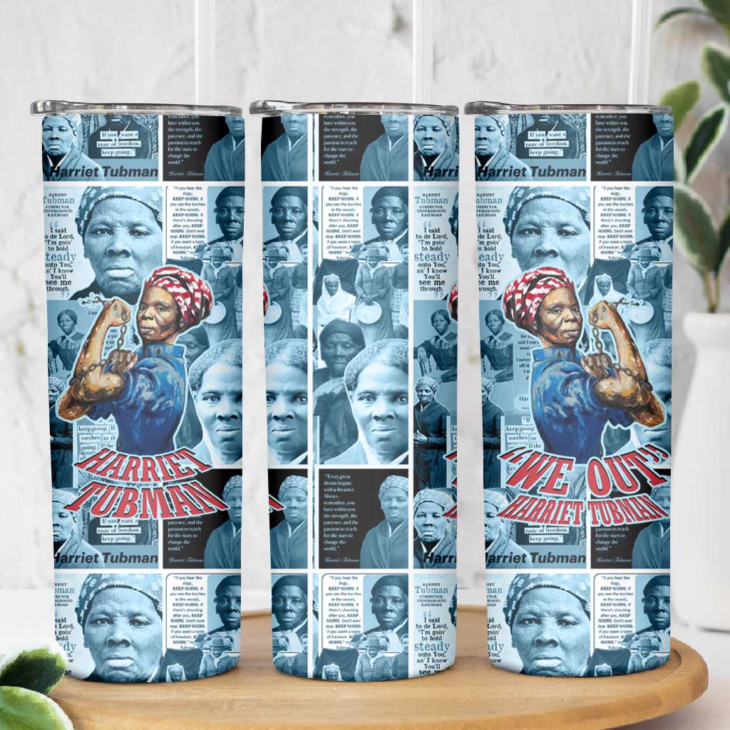 Harriet Tubman Skinny Tumbler Newspaper Collage Design We Out Quote Strong Woman Tribute Underground Railroad Legacy - African Pride