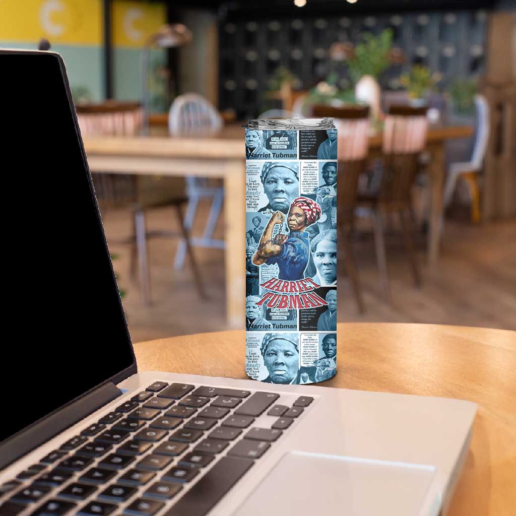 Harriet Tubman Skinny Tumbler Newspaper Collage Design We Out Quote Strong Woman Tribute Underground Railroad Legacy - African Pride
