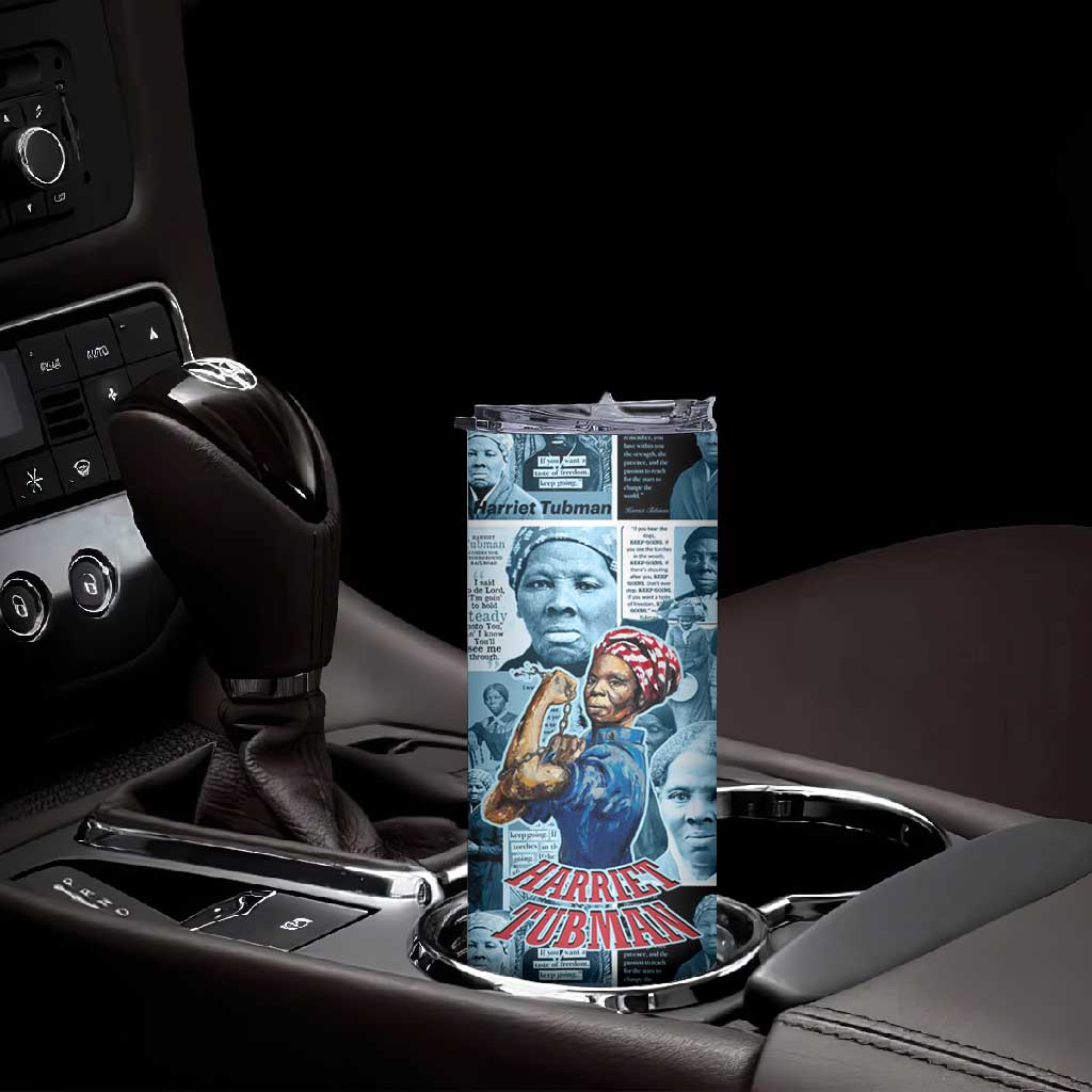 Harriet Tubman Skinny Tumbler Newspaper Collage Design We Out Quote Strong Woman Tribute Underground Railroad Legacy - African Pride