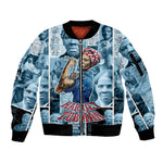 Harriet Tubman Sleeve Zip Bomber Jacket Newspaper Collage Design We Out Quote Strong Woman Tribute Underground Railroad Legacy - African Pride