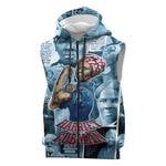 Harriet Tubman Sleeveless Zip Hoodie Newspaper Collage Design We Out Quote Strong Woman Tribute Underground Railroad Legacy - African Pride