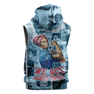 Harriet Tubman Sleeveless Zip Hoodie Newspaper Collage Design We Out Quote Strong Woman Tribute Underground Railroad Legacy - African Pride