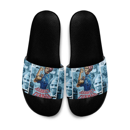 Harriet Tubman Slide Sandals Newspaper Collage Design We Out Quote Strong Woman Tribute Underground Railroad Legacy - African Pride