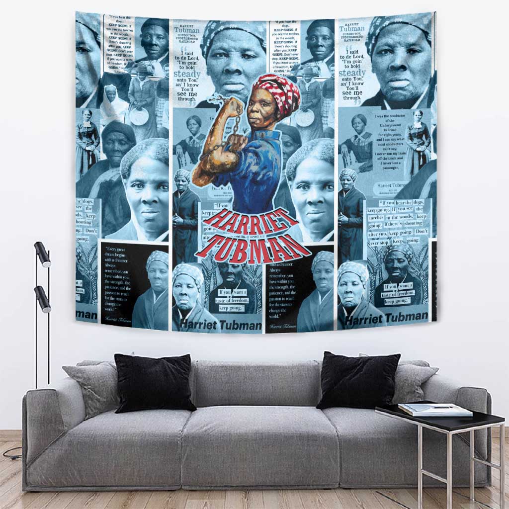 Harriet Tubman Tapestry Newspaper Collage Design We Out Quote Strong Woman Tribute Underground Railroad Legacy - African Pride