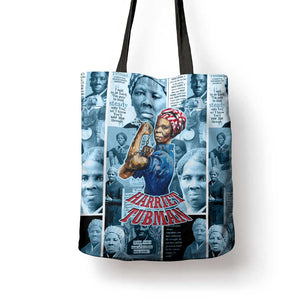 Harriet Tubman Tote Bag Newspaper Collage Design We Out Quote Strong Woman Tribute Underground Railroad Legacy - African Pride