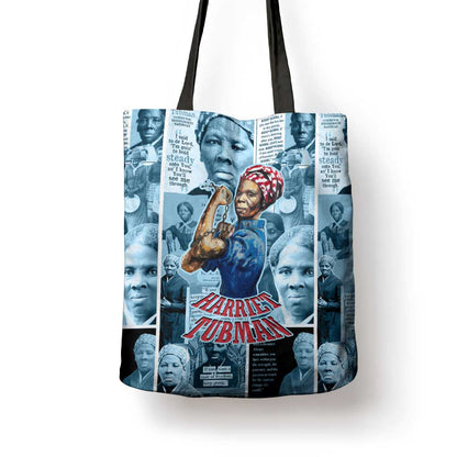 Harriet Tubman Tote Bag Newspaper Collage Design We Out Quote Strong Woman Tribute Underground Railroad Legacy - African Pride