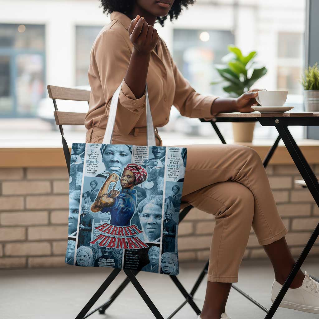 Harriet Tubman Tote Bag Newspaper Collage Design We Out Quote Strong Woman Tribute Underground Railroad Legacy - African Pride