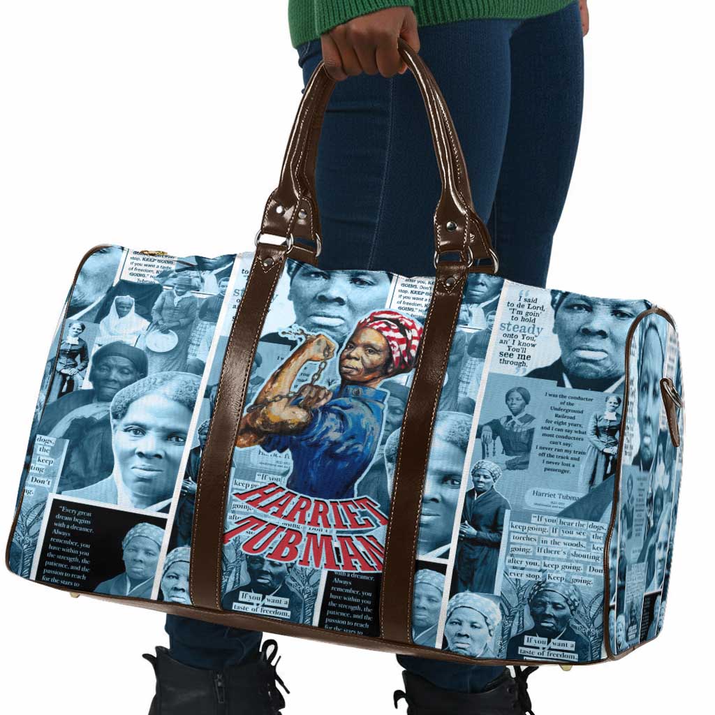 Harriet Tubman Travel Bag Newspaper Collage Design We Out Quote Strong Woman Tribute Underground Railroad Legacy - African Pride