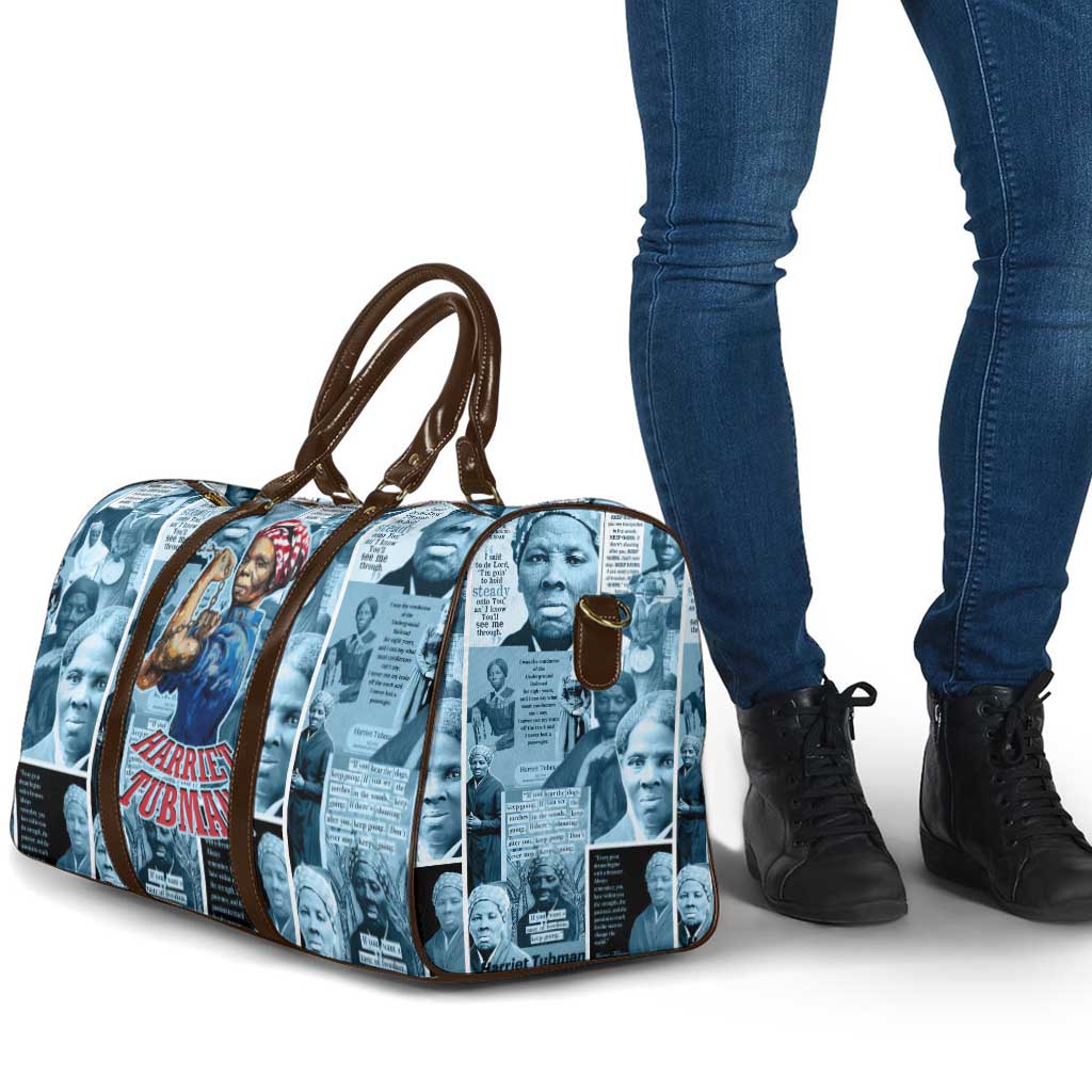 Harriet Tubman Travel Bag Newspaper Collage Design We Out Quote Strong Woman Tribute Underground Railroad Legacy - African Pride