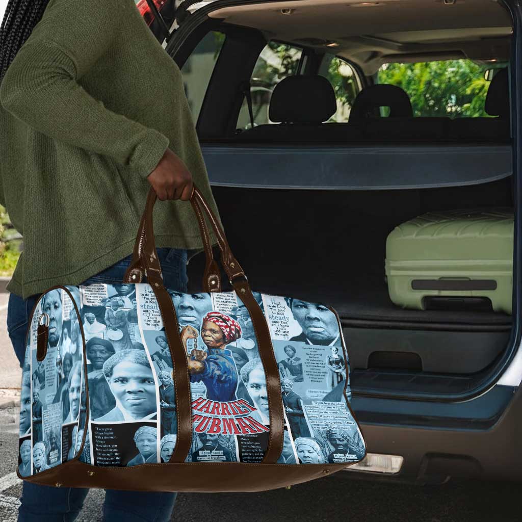 Harriet Tubman Travel Bag Newspaper Collage Design We Out Quote Strong Woman Tribute Underground Railroad Legacy - African Pride