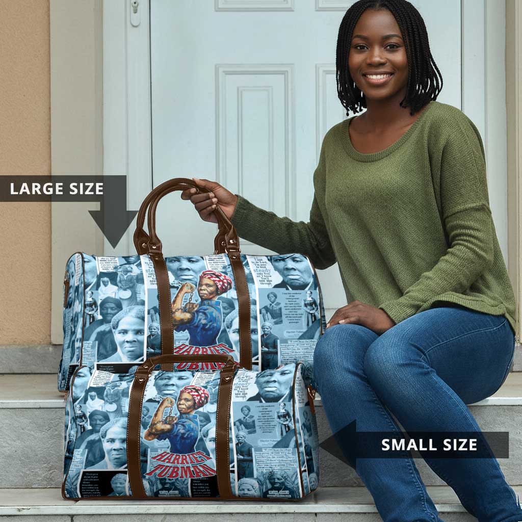 Harriet Tubman Travel Bag Newspaper Collage Design We Out Quote Strong Woman Tribute Underground Railroad Legacy - African Pride