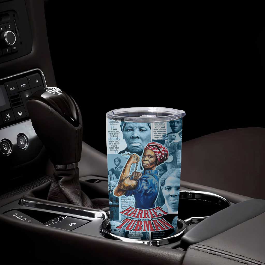 Harriet Tubman Tumbler Cup Newspaper Collage Design We Out Quote Strong Woman Tribute Underground Railroad Legacy - African Pride