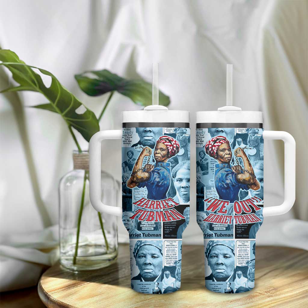Harriet Tubman Tumbler With Handle Newspaper Collage Design We Out Quote Strong Woman Tribute Underground Railroad Legacy - African Pride