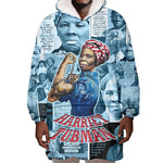 Harriet Tubman Wearable Blanket Hoodie Newspaper Collage Design We Out Quote Strong Woman Tribute Underground Railroad Legacy - African Pride