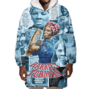 Harriet Tubman Wearable Blanket Hoodie Newspaper Collage Design We Out Quote Strong Woman Tribute Underground Railroad Legacy - African Pride