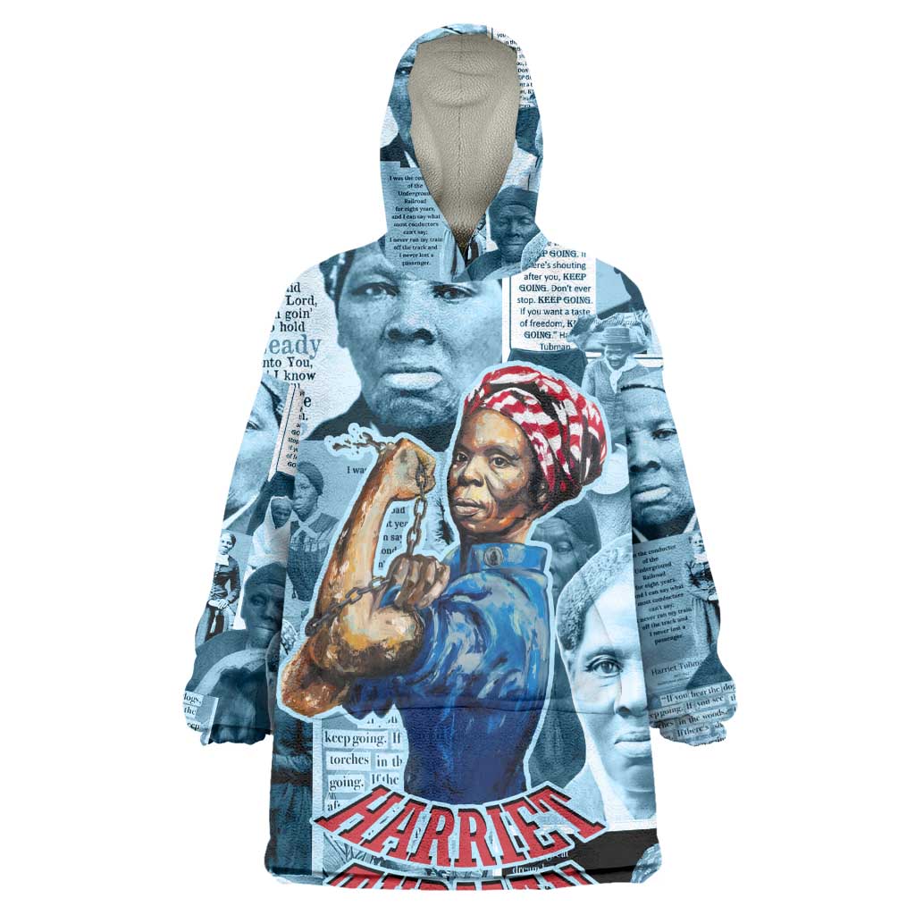 Harriet Tubman Wearable Blanket Hoodie Newspaper Collage Design We Out Quote Strong Woman Tribute Underground Railroad Legacy - African Pride