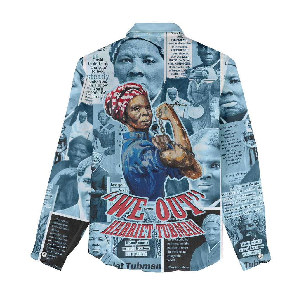 Harriet Tubman Women Casual Shirt Newspaper Collage Design We Out Quote Strong Woman Tribute Underground Railroad Legacy - African Pride