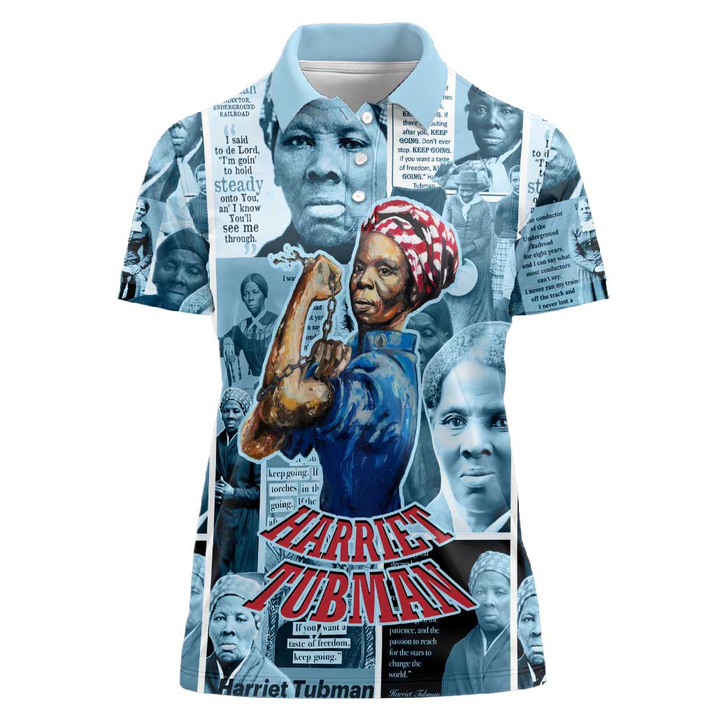 Harriet Tubman Women Polo Shirt Newspaper Collage Design We Out Quote Strong Woman Tribute Underground Railroad Legacy TS04