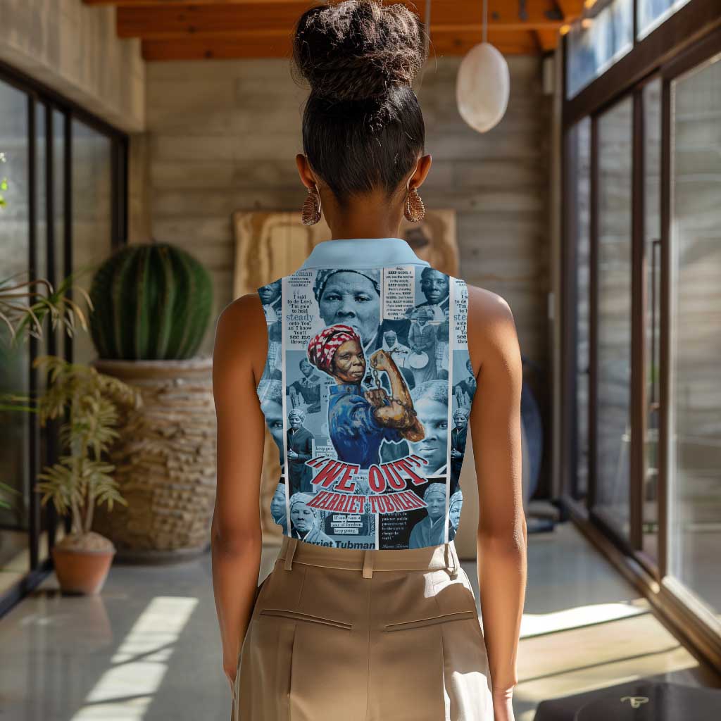 Harriet Tubman Women Sleeveless Polo Shirt Newspaper Collage Design We Out Quote Strong Woman Tribute Underground Railroad Legacy - African Pride