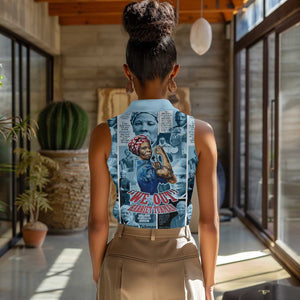 Harriet Tubman Women Sleeveless Polo Shirt Newspaper Collage Design We Out Quote Strong Woman Tribute Underground Railroad Legacy - African Pride