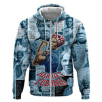 Harriet Tubman Zip Hoodie Newspaper Collage Design We Out Quote Strong Woman Tribute Underground Railroad Legacy - African Pride
