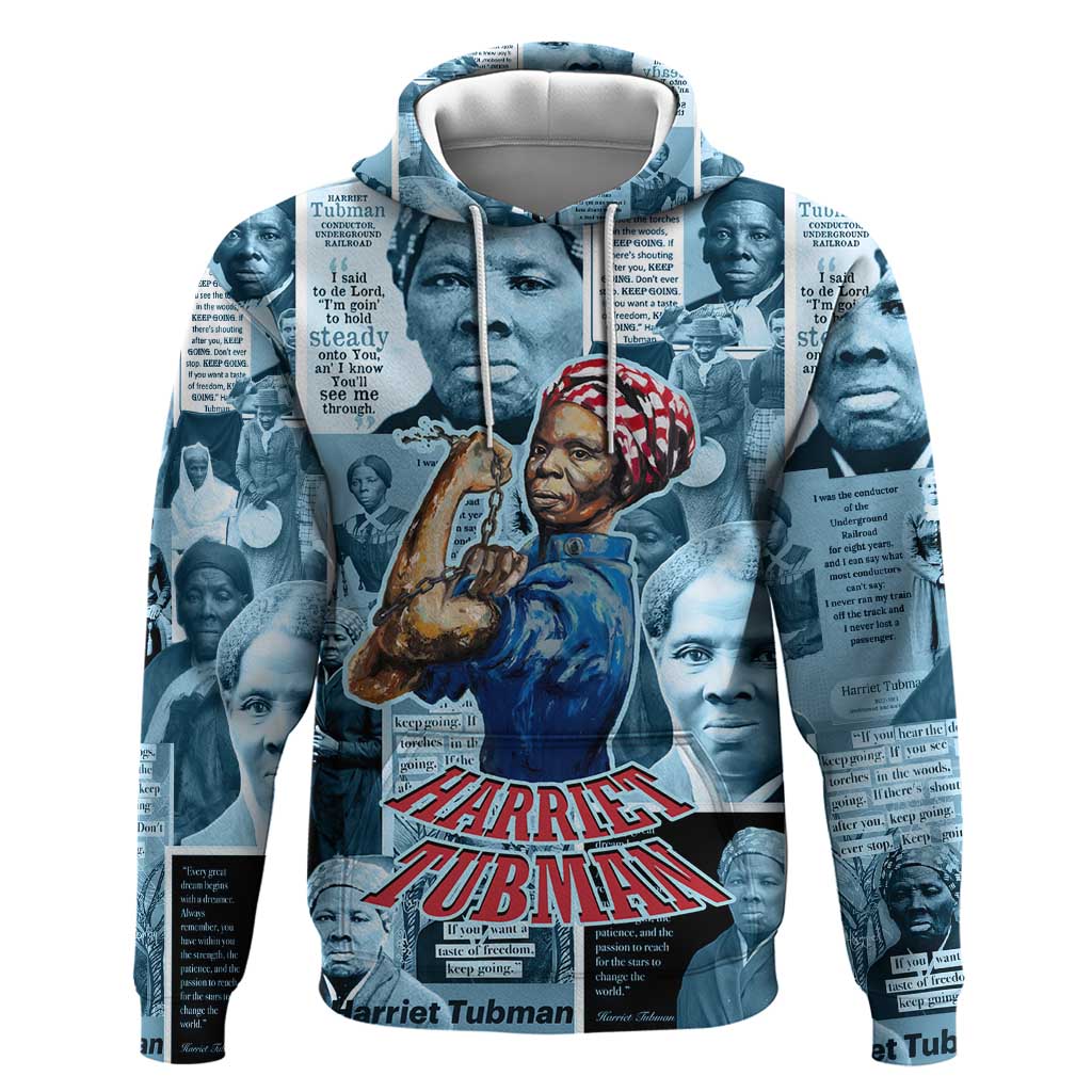 Harriet Tubman Zip Hoodie Newspaper Collage Design We Out Quote Strong Woman Tribute Underground Railroad Legacy - African Pride