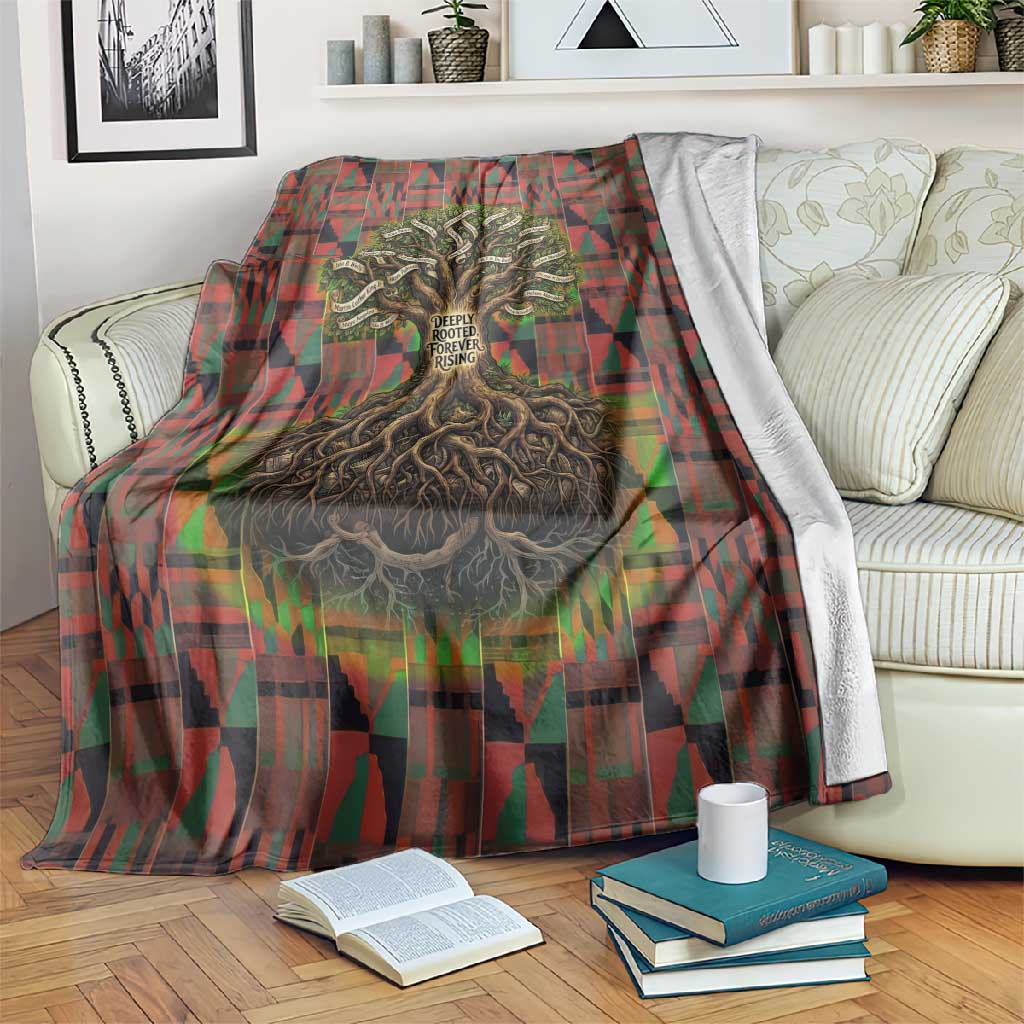 Black Heritage Tree Blanket African Root Black History Kente Pattern