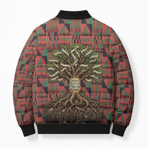 Black Heritage Tree Bomber Puffer Jacket African Root Black History Kente Pattern