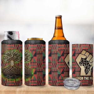 Black Heritage Tree 4 in 1 Can Cooler Tumbler African Root Black History Kente Pattern