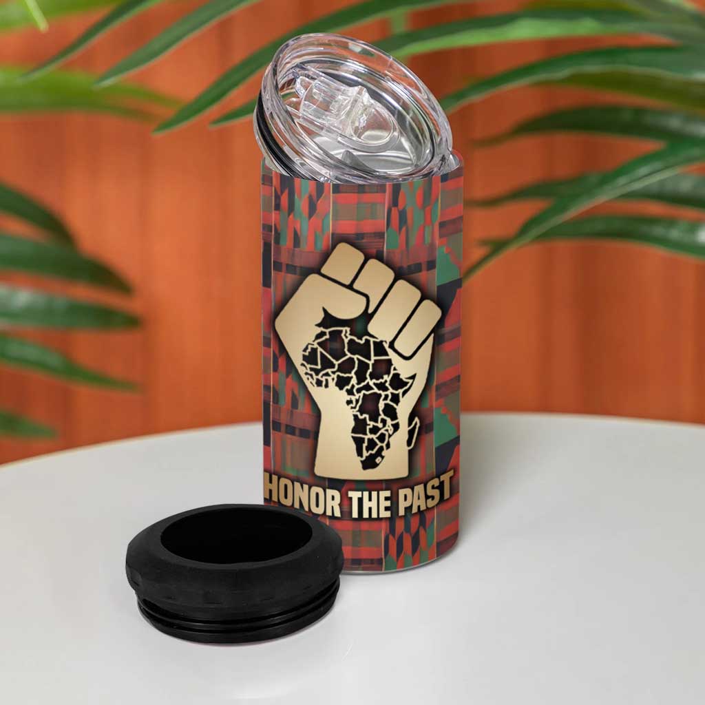 Black Heritage Tree 4 in 1 Can Cooler Tumbler African Root Black History Kente Pattern
