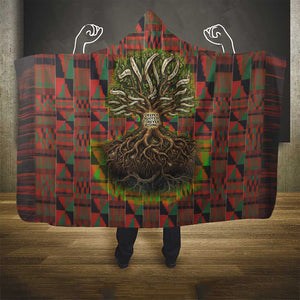 Black Heritage Tree Hooded Blanket African Root Black History Kente Pattern