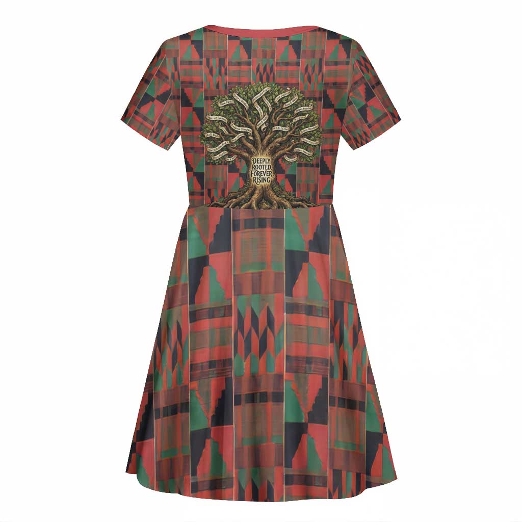 Black Heritage Tree Kid Short Sleeve Dress African Root Black History Kente Pattern