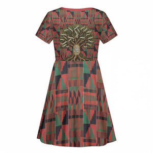 Black Heritage Tree Kid Short Sleeve Dress African Root Black History Kente Pattern