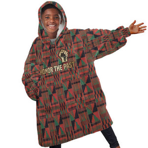 Black Heritage Tree Kid Wearable Blanket Hoodie African Root Black History Kente Pattern