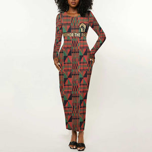 Black Heritage Tree Long Sleeve Bodycon Dress African Root Black History Kente Pattern