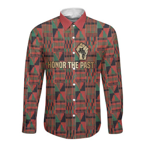 Black Heritage Tree Long Sleeve Button Shirt African Root Black History Kente Pattern