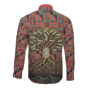 Black Heritage Tree Long Sleeve Button Shirt African Root Black History Kente Pattern